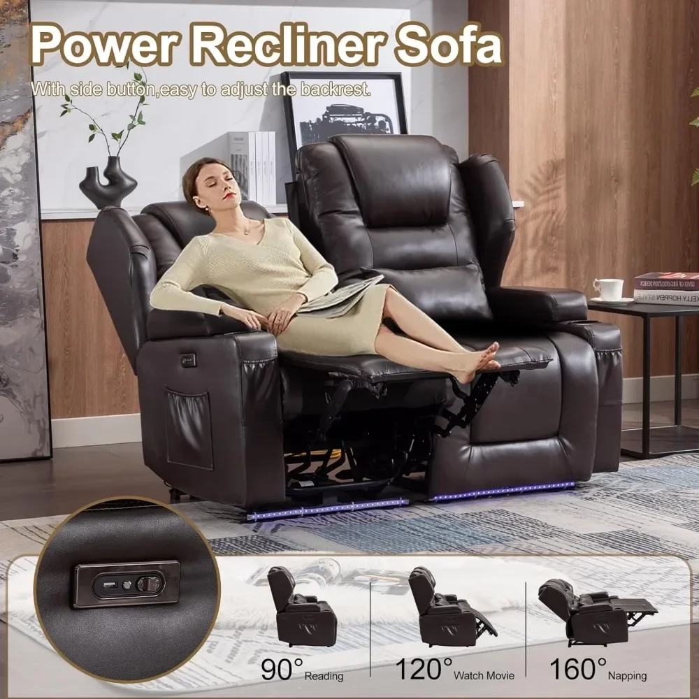 2 ที่นั่ง Power Recliner โซฟา Wall Hugger Recliners พร้อมที่วางแก้ว, พอร์ต USB, Comfy & Easy Assembly