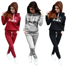 Womens Tracksuit Cute Cat Printing Hooded Sweatshirt+Pants Set Casual Gym Jogging Clothing AutumnWinter New in Hot Sales Outfits