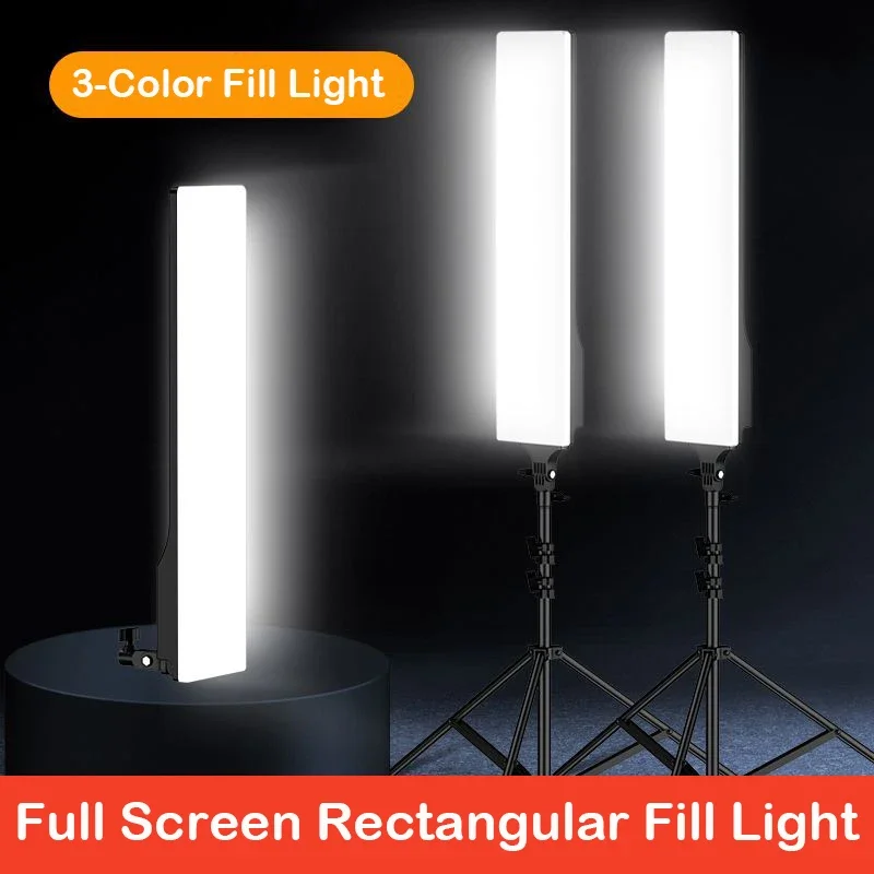 Rectangular LED Photo Studio Light Panel 3000K-6500K Video Fill Lamp with Tripod Stand Long Arm for Live Photography Lighting