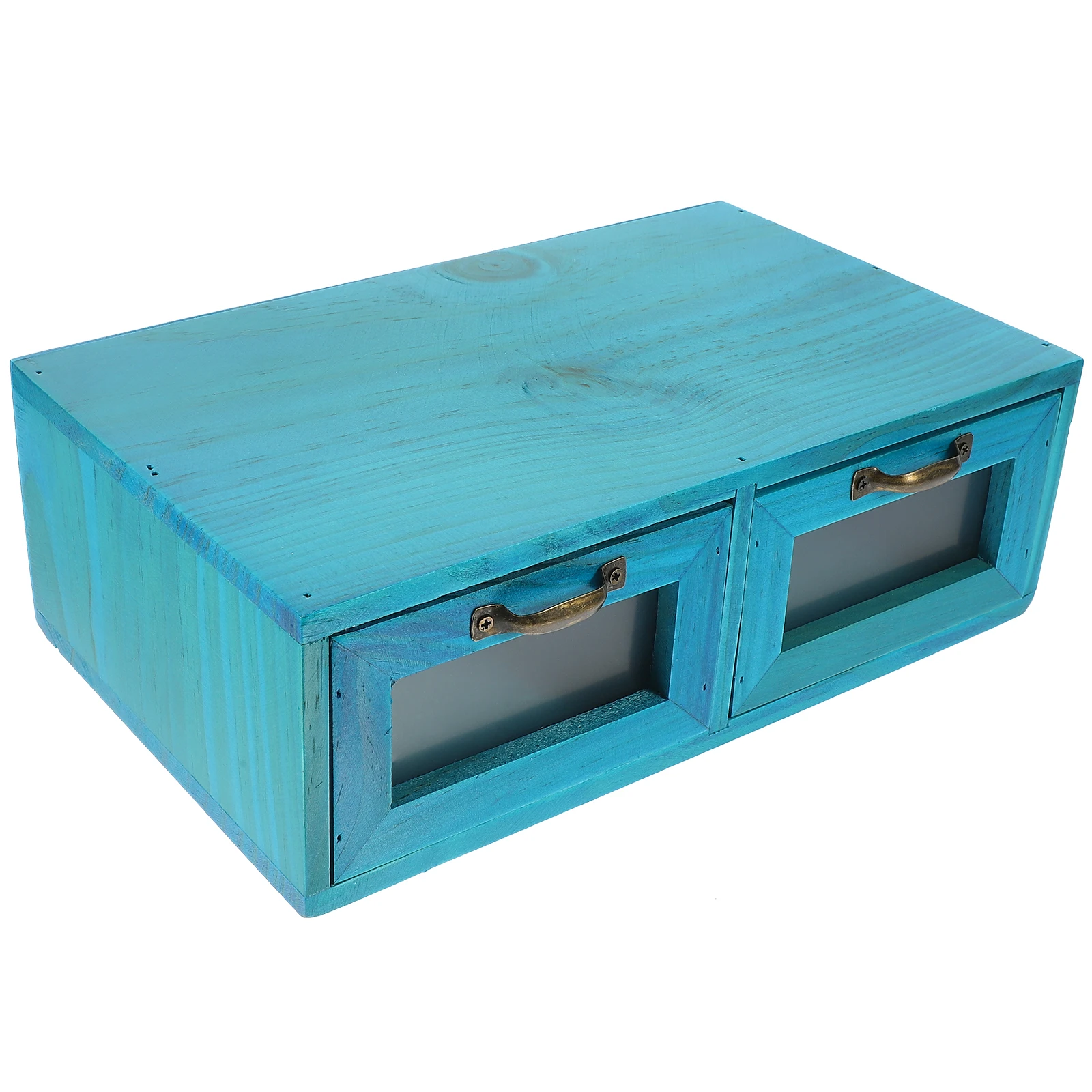

Wooden Desktop ganizer Dual Drawers Mediterranean Blue Storage Cabinet Jewelry Keeper Clean Tidy House Decor Wooden