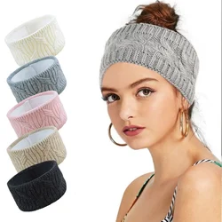 Women Knit Wide Elastic Hair Band Outdoor Ear Warmer Head Cover Cable Fleece Lined Headband Ear Protection DIY Hair Accessories