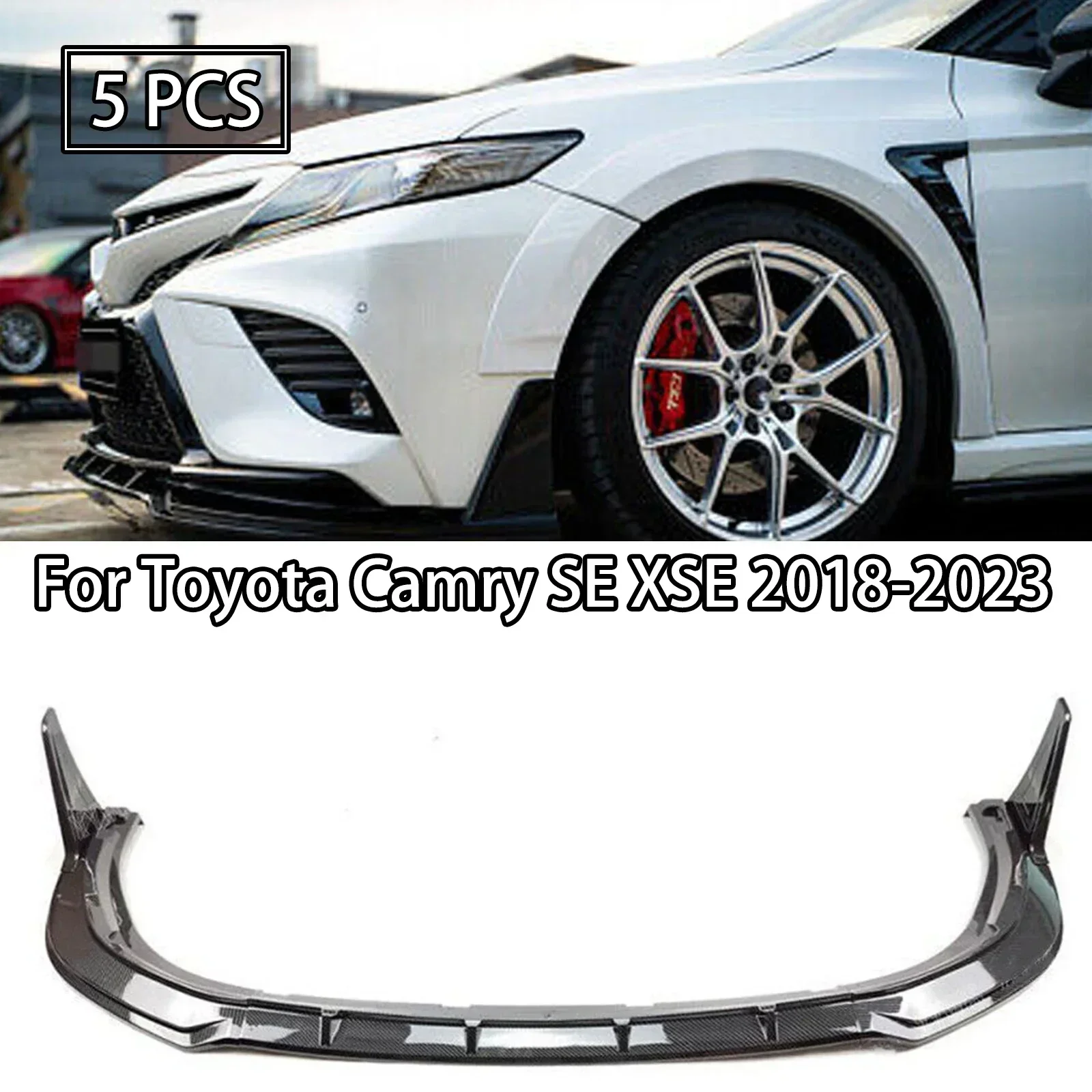 Front Bumper Lip Diffuser Spoiler Splitter For Toyota Camry SE XSE 2018-2023 YOFER Style Body Kit Glossy Black Carbon Fiber Look