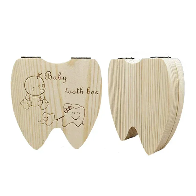 Scatola per denti da latte inglese/russo/francese/spagnolo organizzatore per denti da latte in legno stoccaggio ragazzi ragazze souvenir per bambini regalo