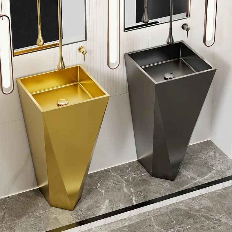 

Nordic black stainless steel column basin integrated floor mounted wash diamond shaped gold GN523TB