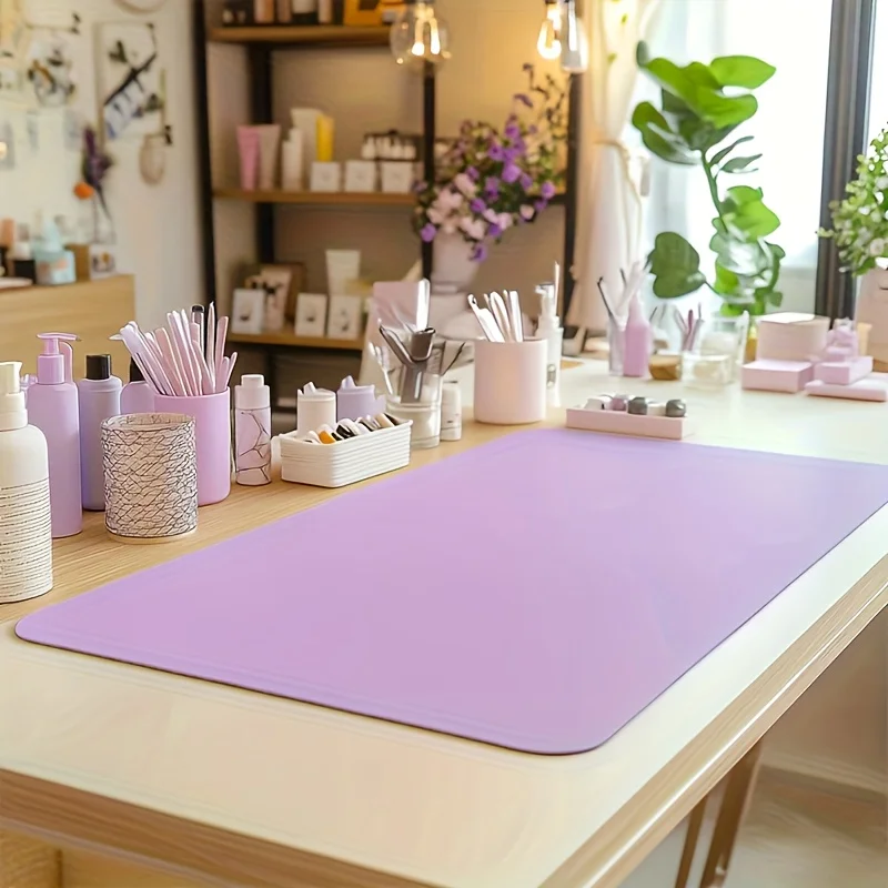 Purple PVC Leather Desk Mat Large Cuttable Heat Resistant Non-Slip Table Pad for Home Office Holiday Gift