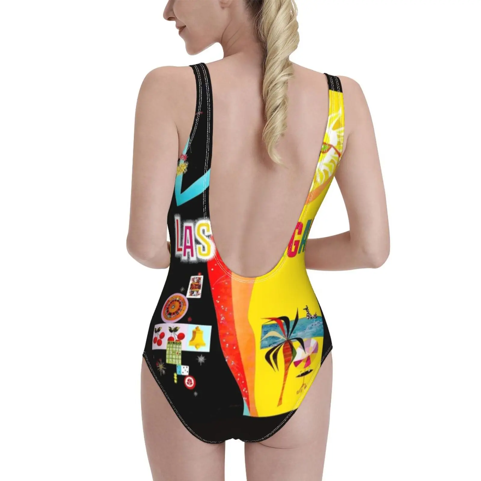 Las Vegas : Vintage Advertising Tourism Print One Piece Swimsuit Women Swimwear Sexy Classic Backless Bodysuit Beach Bathing