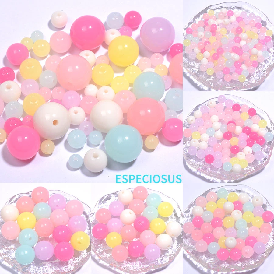 DIY Jewelry Accessories Multi Color Acrylic Jelly Beads Gradient Size Round Shape Spacer Bracelet Necklace Making Departments