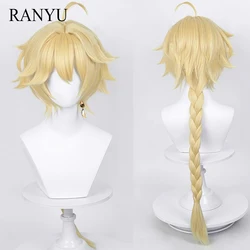 Ranyu Genshin Impact Aether Pruiken Synthetische Lange Gevlochten Rechte Blonde Gele Anime Game Cosplay Haar Pruik Voor Dagelijks Feest