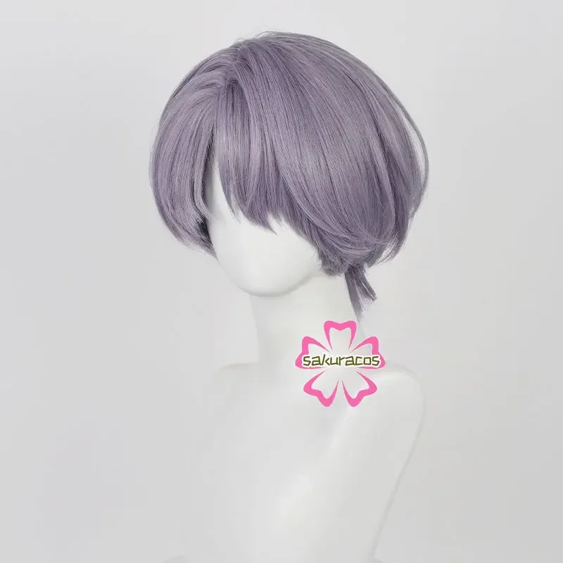 Peluca corta de Cosplay para hombre, pelo resistente al calor, color morado y gris, 30cm, 1999