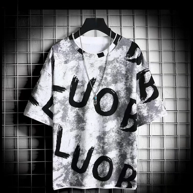 T-shirts Men O-neck Summer All-match High Street Teens Baggy Ulzzang Tops Fashion Popular Chic New Arrival Letter Male Футболка
