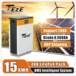 Teze 51V 10kWh 15kWh Powerwall LifePo4 48V 300Ah Support 10KW Built-in 200A BMS With Active Balancer for Solar Storage System