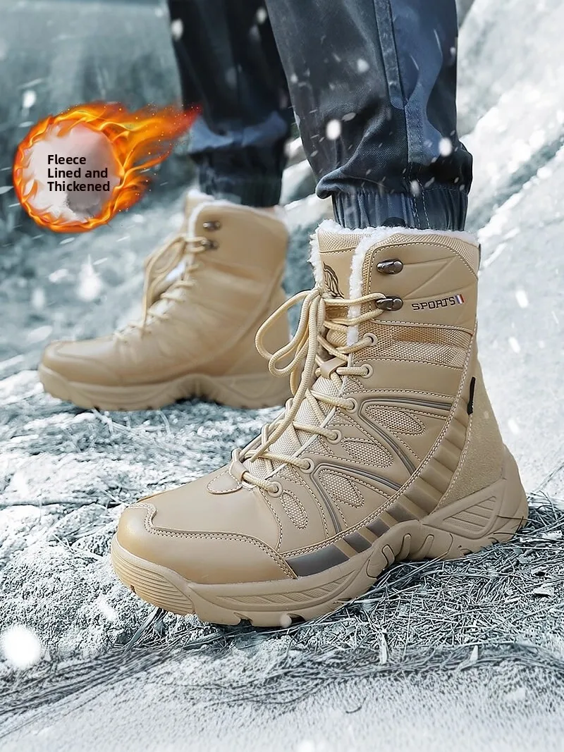 

Men's Winter Thickened Fleece Lined Snow Boots Anti-slip Waterproof Cotton Shoes Leather And Fur Integrated Short Sport Style
