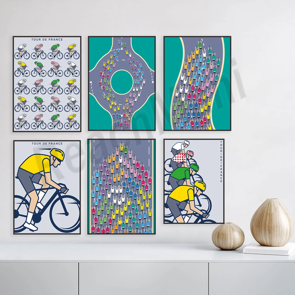 Mountain Bike Print Cycling Race Route Map Artwork with Colorful Jersey Home Office Decor Poster for Athletes And Bikers