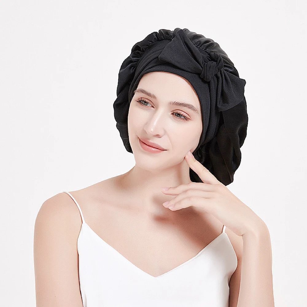 100% Pure Mulberry Silk Bonnet Sleeping Cap for Women Sleeping Hats Hair Bands Adjustable With Wide Elastics Headwrap 19 Momme