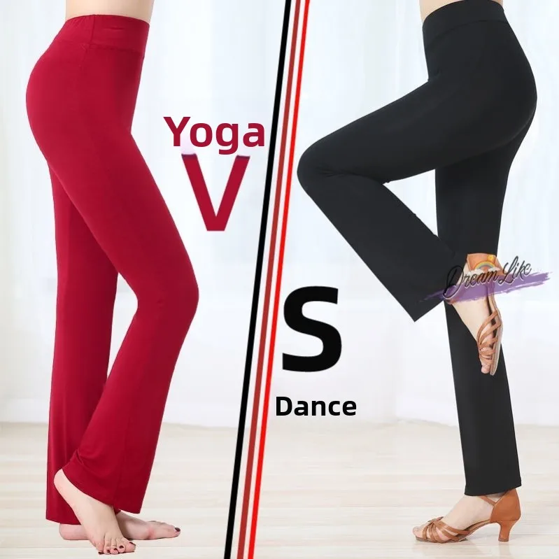 

Брюки для йоги из модала с высокой талией, женские брюки для танцев, длинные брюки для латинских танцев, летние тренировочные узкие брюки в этническом стиле