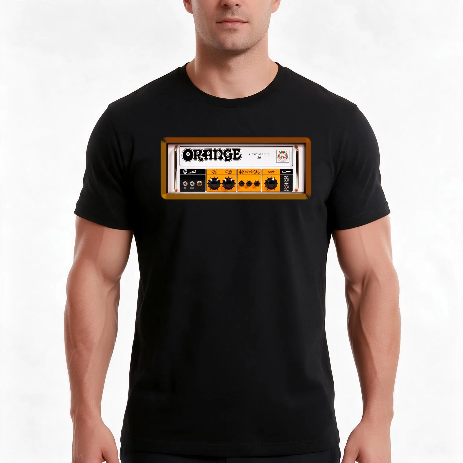 Orange color amp amplifier T-Shirt, Summer Casual Cotton Tee, Oversized Streetwear Tops, Vintage Graphic Print, Unisex Men Women