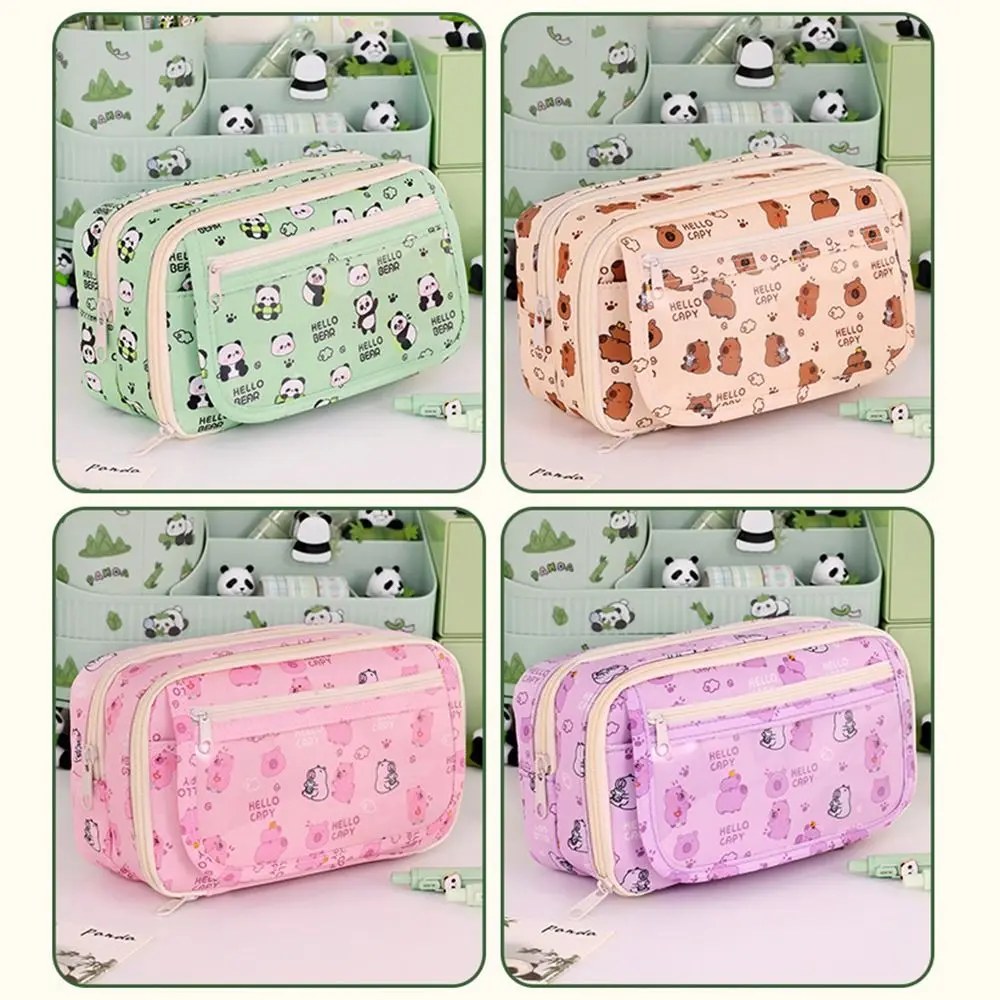 

9-слойная сумка-карандаш с изображением капибары, креативная сумка для канцелярских принадлежностей с пандой и капибарой, прозрачный карманный чехол для ручек с героями мультфильмов в корейском стиле