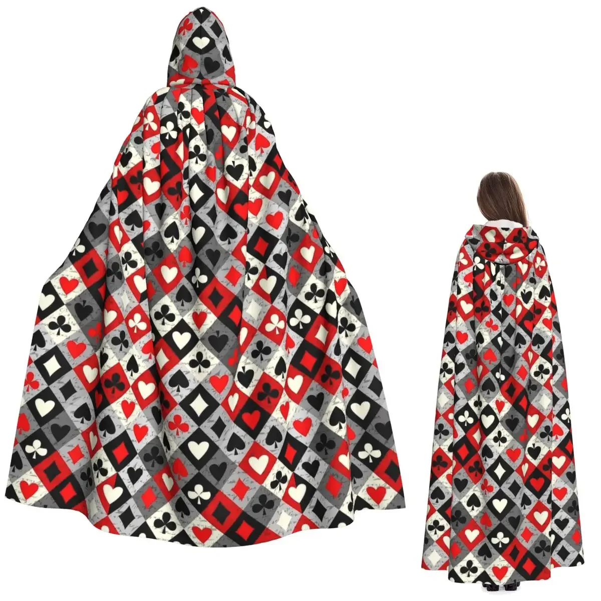 

Игральная карта Ace Of Diamonds, сердечки, пики, длинный плащ с капюшоном, средневековый костюм ведьмы, накидка для косплея, Хэллоуин, вечеринка для взрослых, унисекс
