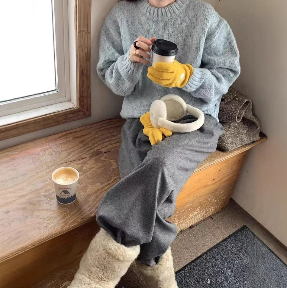 Spring 2025 New Ler*Be Mena Heavyweight Thiened Wool Pure Color Simple round Ne Knitted Sweater Commute Sle Regular Length