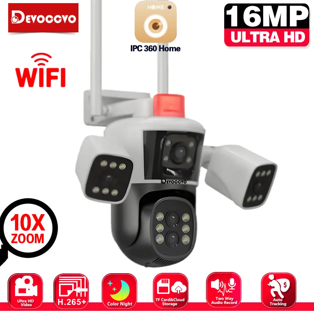 8K 16MP 10X Zoom WiFi IP Kamera Outdoor 6K Vier Objektiv Drei Bildschirme Menschliches Auto Tracking