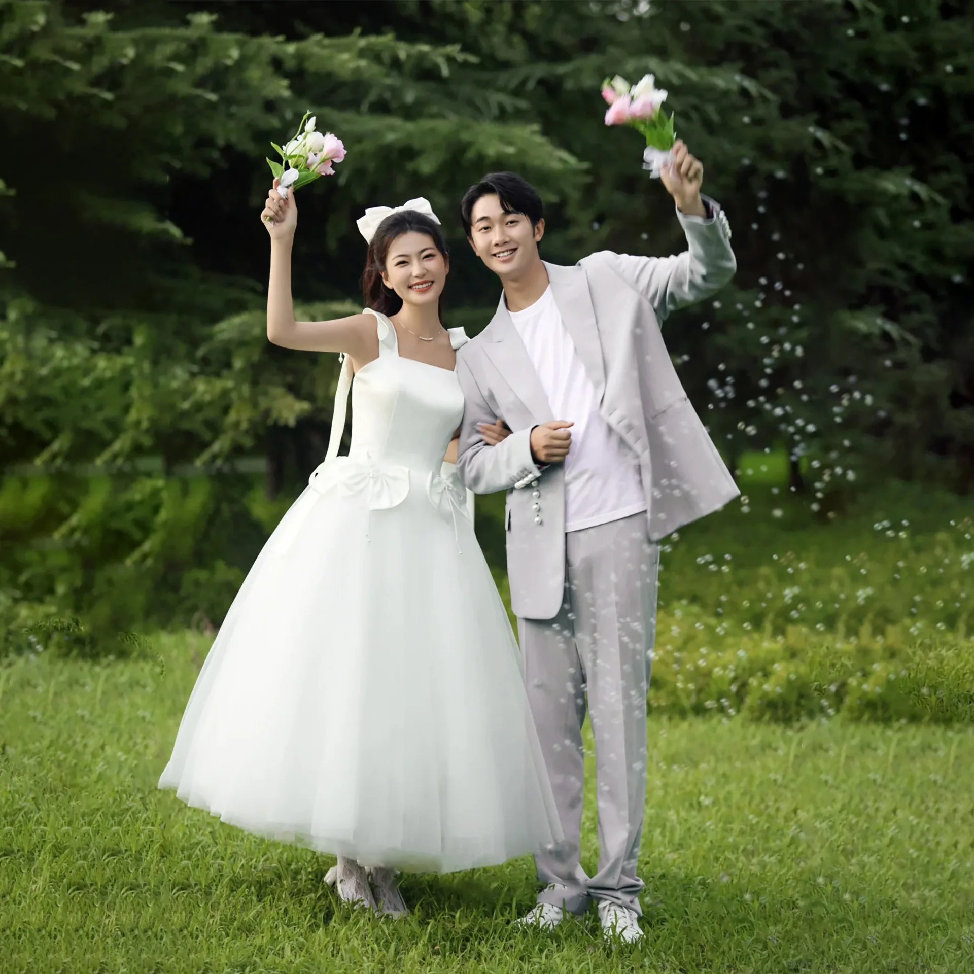 

Elegant Sweet Wedding Dresses Mid-Length Mesh Tube Top Sling Wedding Shooting Evening Dress Birthday Party Dress Customized
