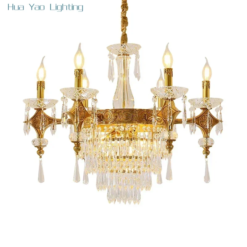 

French Style Rococo Living Brass Crystal Chandelier European Luxury Home Dining Room Bedroom Pendant Light