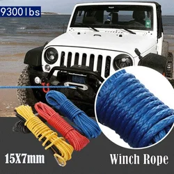 Cabo de corda sintética guincho para caminhão e barco, substituição de emergência, carro, acessórios ao ar livre, 12 Strand, 7mm x 15m, 9300lbs, ATV UTV