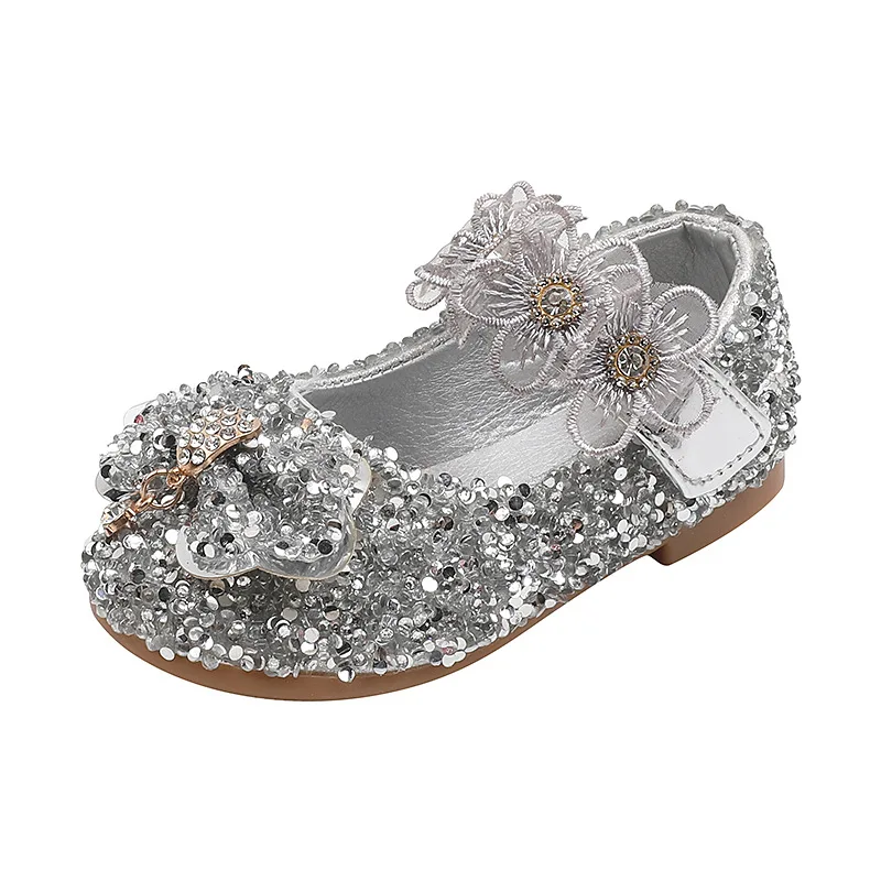 Zapatos de princesa Mary Jane para niña, calzado de moda para chicas con lazo y flor, de cristal, sencillo, para primavera y otoño, para Cuero