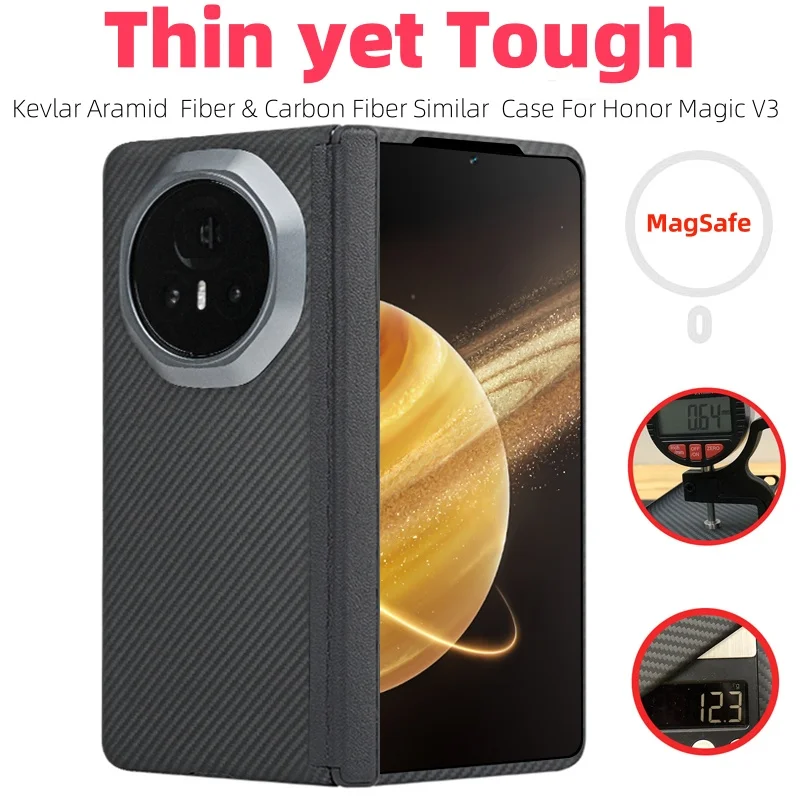 

Чехол для Honor Magic v3, кевлар, арамидное волокно, карбон, Magsafe, тонкий однотонный чехол премиум-класса, магнитный черный, тонкий, матовый, жесткий