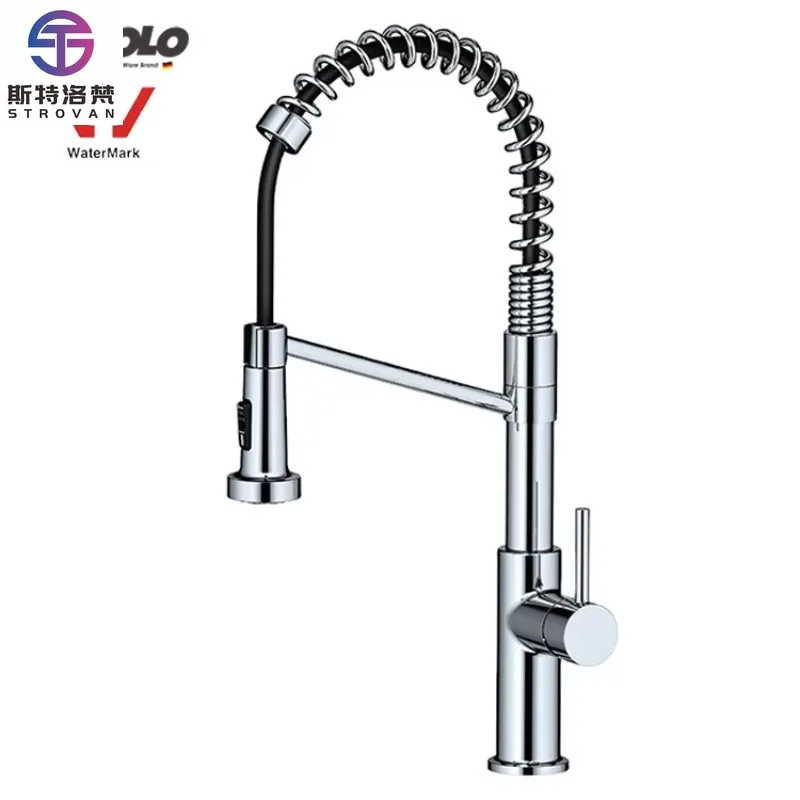 

Luxurious Kitchen Faucets Solid Brass Single Handle Single Lever Pull Down Sprayer Install Pipe Spring Kitchen Sink Faucet