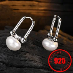 Stamp 925 Sterling Silver needle Simple Women Earrings With Pearl Aesthetic Vintage Smooth Korean Trendy Fine Jewelry