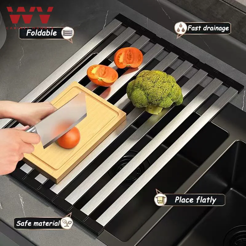 WV 304 Stainless Steel Kitchen Sink Drain Rack Sink Bowl Dish Storage Rack Foldable,Anti-scald Retractable Drain Basket  Shelf