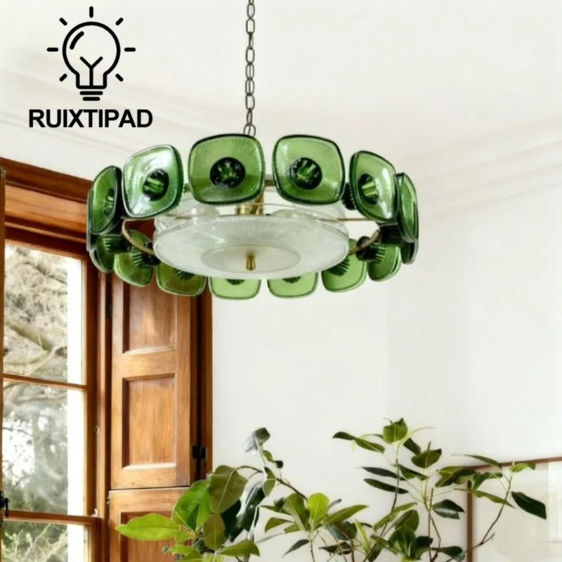 Lustre luzes de vidro verde para hotel sala estar francês moderno estilo pastoral pingente lustre lâmpada artística interior luminária