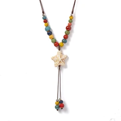 White Star Ceramic Pendant Necklace Handmade Boho Jewelry Colorful Long Adjustable Chain for Women Gifts 1112