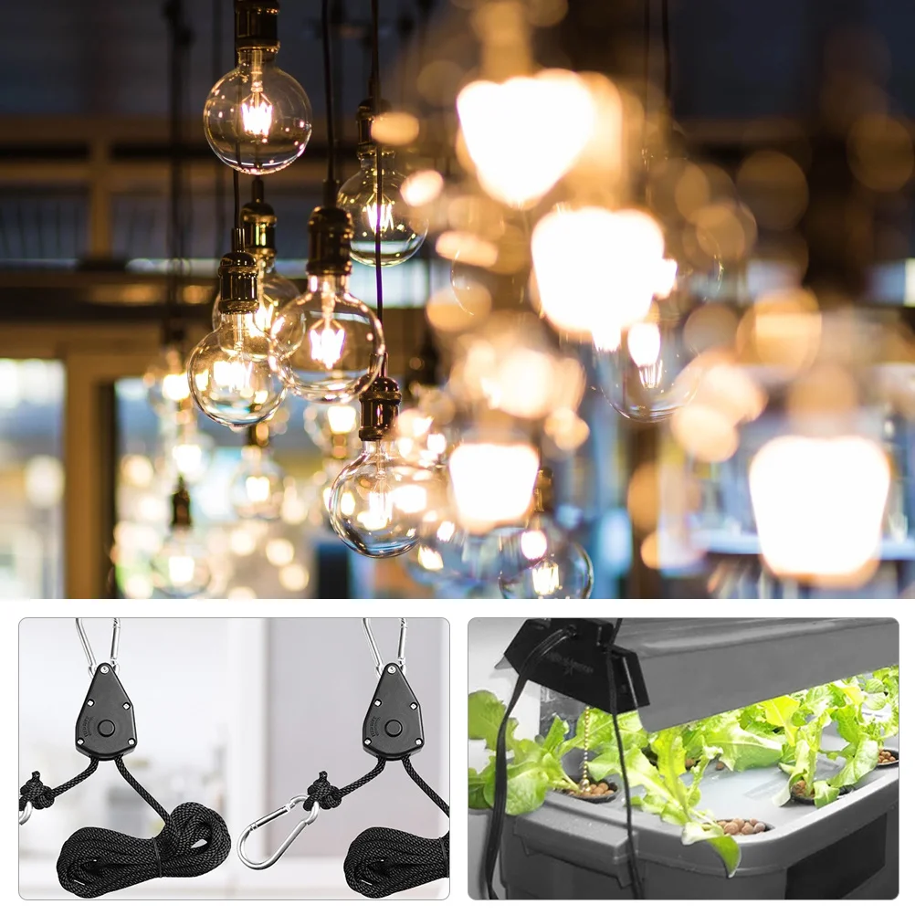 2Pcs Plant Light Hooks Adjustable Ropes Lifting Heavy Duty Grow Lamp Hangers Pulley Lifting Ropes Garden Accessories