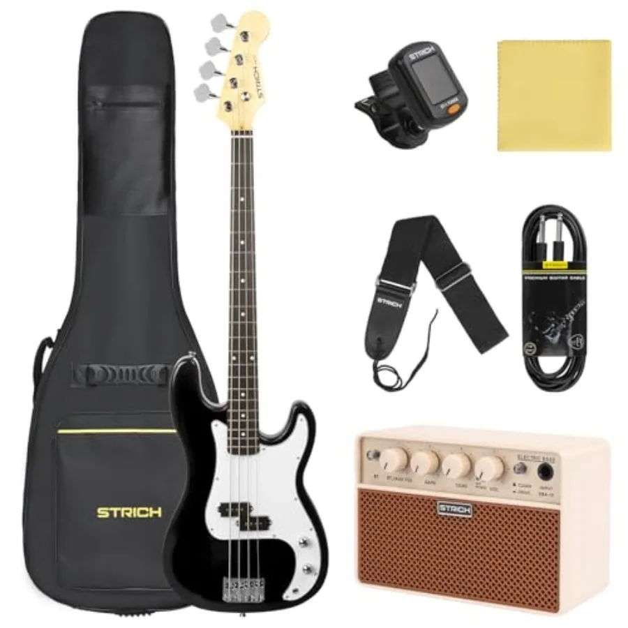 

Electric Bass Guitar 4 Strings Full-Size Beginner Kit PB-Style Standard Bass for Starter with 2 x 5w Amp Bag Tuner Strap Cable