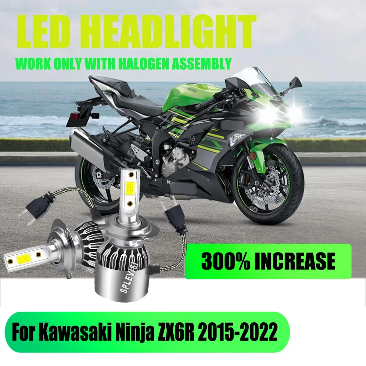 12v Moto Headlight LED Bulbs - delivers exceptional brightness For Kawasaki Ninja ZX6R 2015 2016 2017 2018 2019 2020 2021 2022