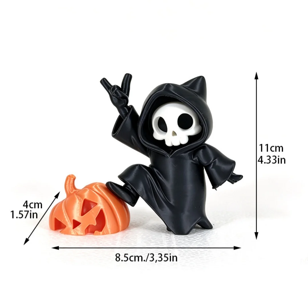 Cat Ear Grim Reaper Halloween Figurine 3D Printed Ghost Pumpkin Ornament Desktop Home Bedroom Decor Car Interior Holiday Gift