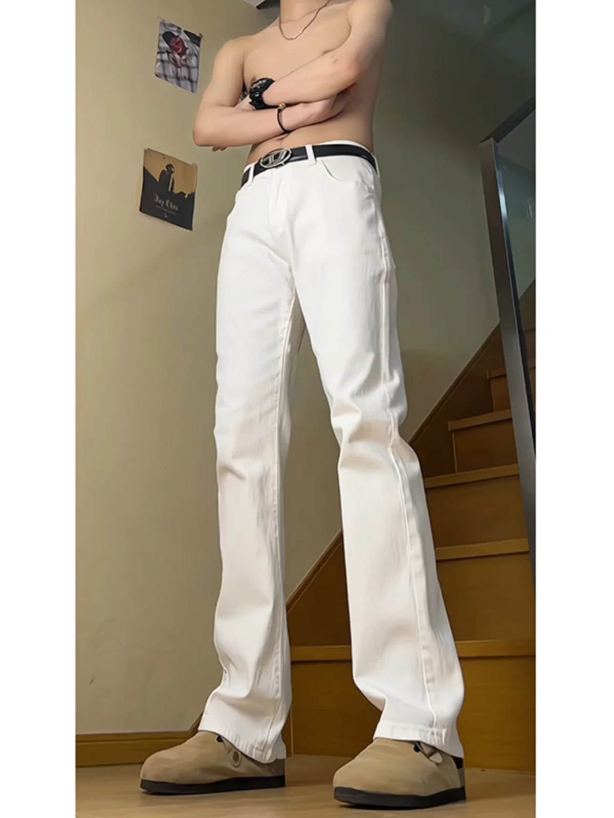 

American High Street Soft Jeans Men's Summer Thin Leggings Slimming Long Legs Knife Flared Pants High Waist Denim Jeans