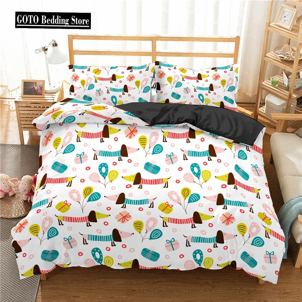 

Print Cartoon Animal Dachshund Bedding Set Bedroom Decorative Quilt Cover with Pillowcases Cute Pet Dog,Dinosaur,deer,unicorn