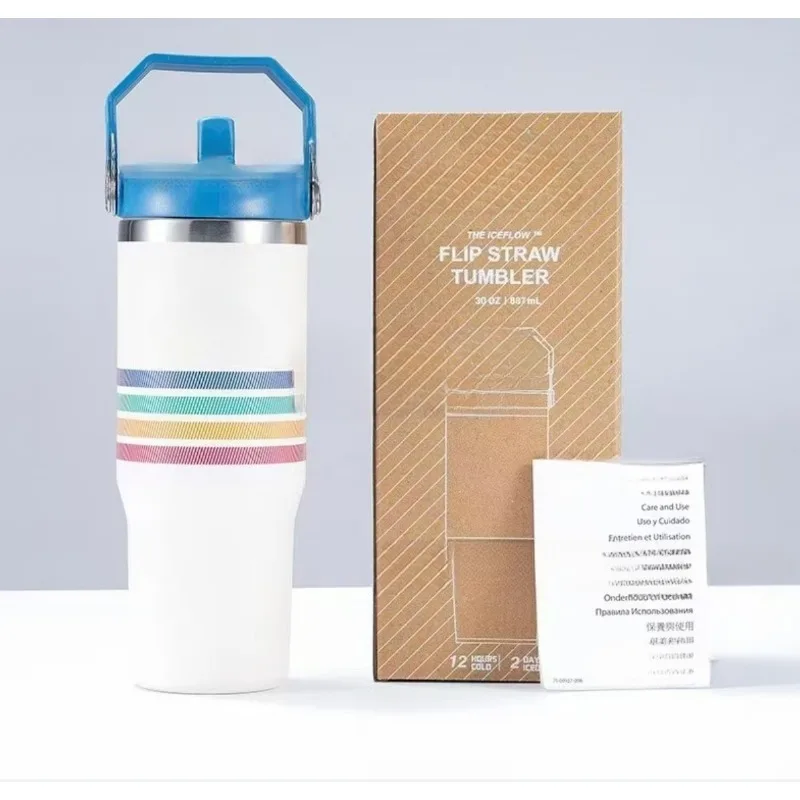 كوب معزول مكنسة من الفولاذ المقاوم للصدأ المتفجر مع غطاء وقش مناسب للشاي المثلج أو كوب ميلك شيك للسفر 2.0H 30oz