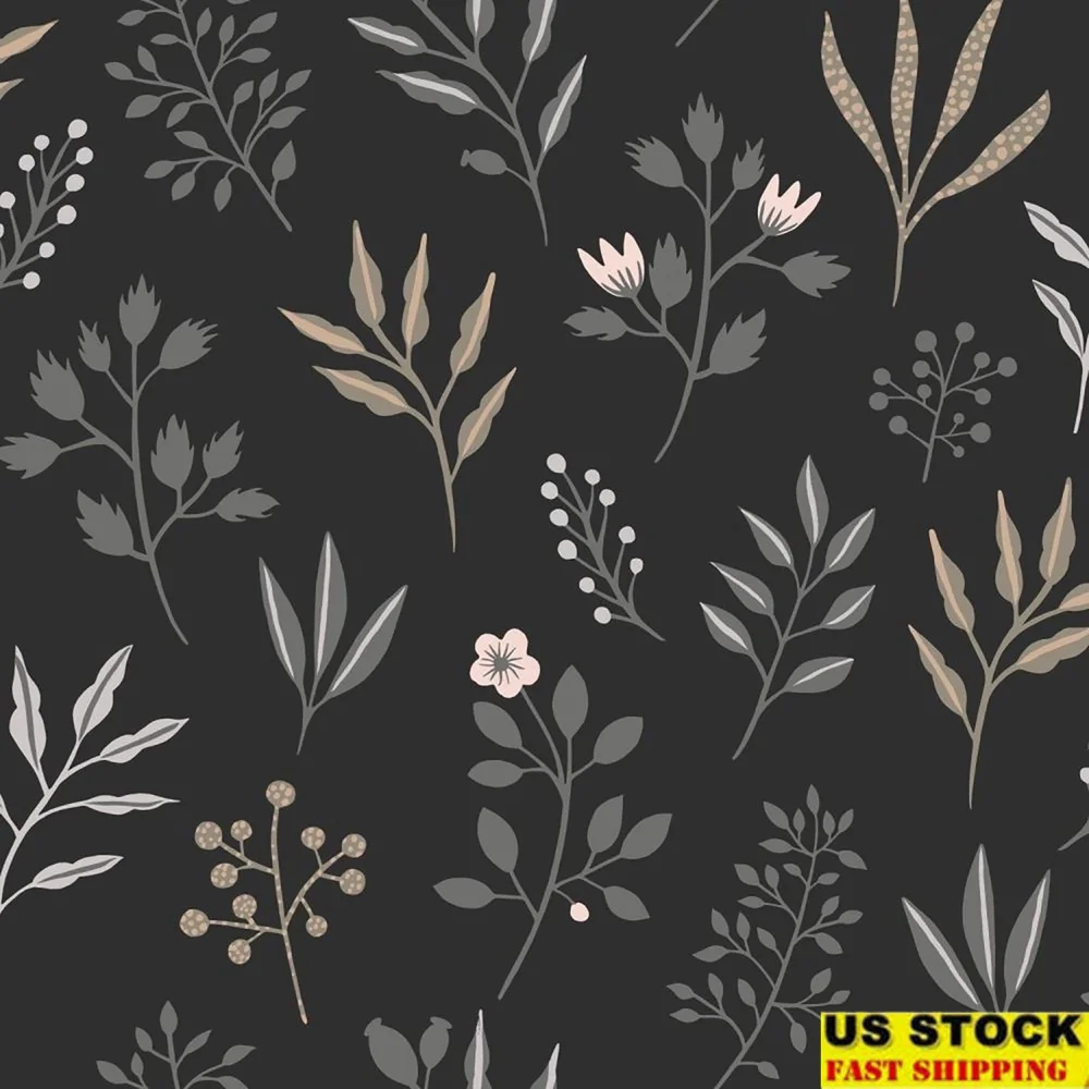 

Скандинавские цветочные нетканые обои, моющиеся, ботанический дизайн, угольный фон, 20,9 x 33 фута, рулон, домашний декор