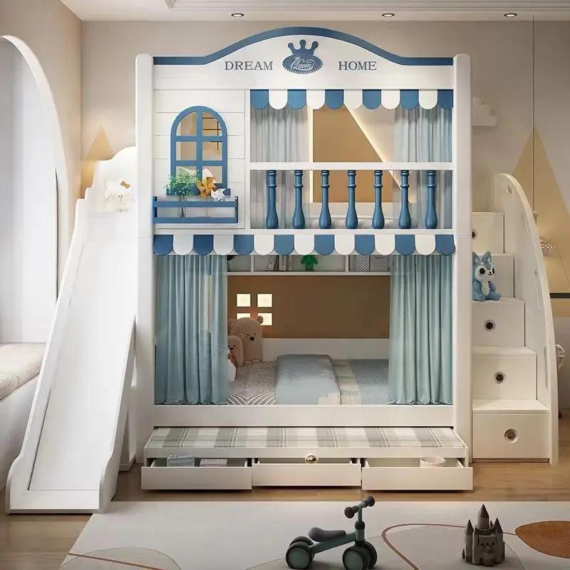 Children's  Up and down  High guardrail bunk  Boys and girls household  Bunk  Combination  with slide