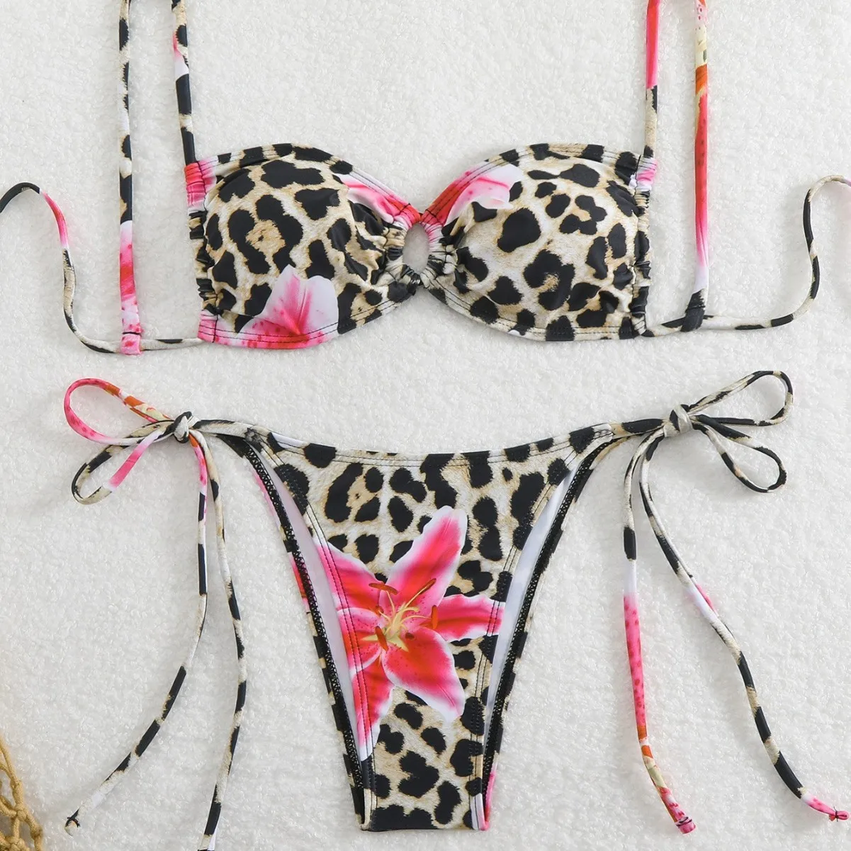

2026 Fashion Print Halter Bikini Set Sexy String Bandage Two Piece Swimwear Women Summer Beach Bathing Suit