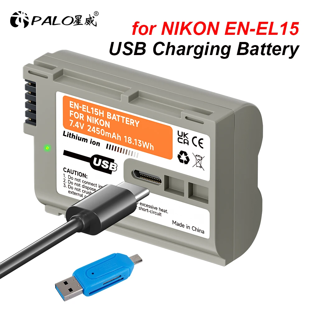 PALO EN-EL15C EN EL15B EN EL15A EL15 Battery with USB Input for Nikon D750 D810 D7500 D500 Z5, Z6, Z6 II，Z7  Z8