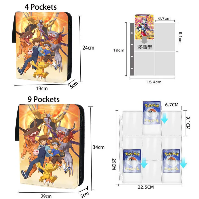 400-900pcs Digital monster Card Album 4/9 Pocket Zipper Cards Binder Book Folder Digimon Adventure Cartoon Games Card Collection