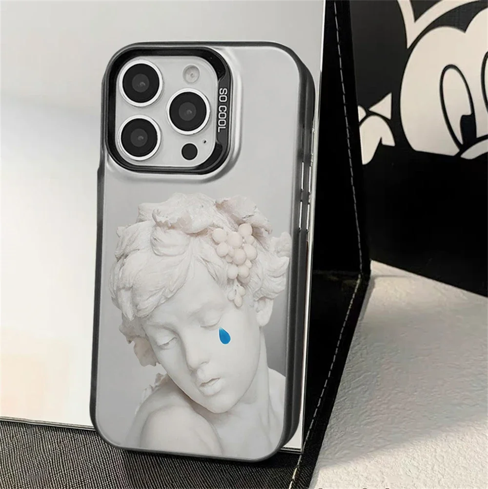 Crying Angel Sculpture Phone Case for iPhone 15 14 16 Plus 12 13 mini 11 Pro Max XR Impact-Resistant Hard Plastic Matte Cover