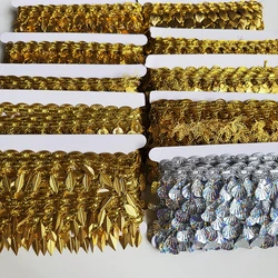 9yard Braided Gold Silver Lace Fringe Sequins Paillette Tassel Ribbon Stage Performance Suits Wedding Dress Sewing Fabric Decors