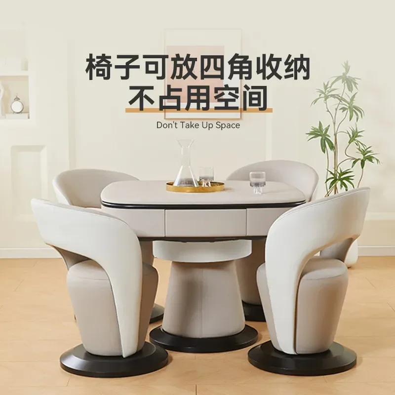 Luxury Solid Wood Mahjong Table with Rotating Chairs Eco Leather Soft Bag Design Automatic Machine for Home Game Room 2026
