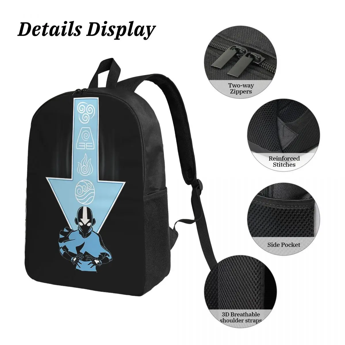 Avatar Aang Arrow Rucksack für Studenten, Jungen und Mädchen, Büchertasche, Schultasche, Laptop, Umhängetaschen, 3 Stück, isolierte Lunchtasche, Federmäppchen